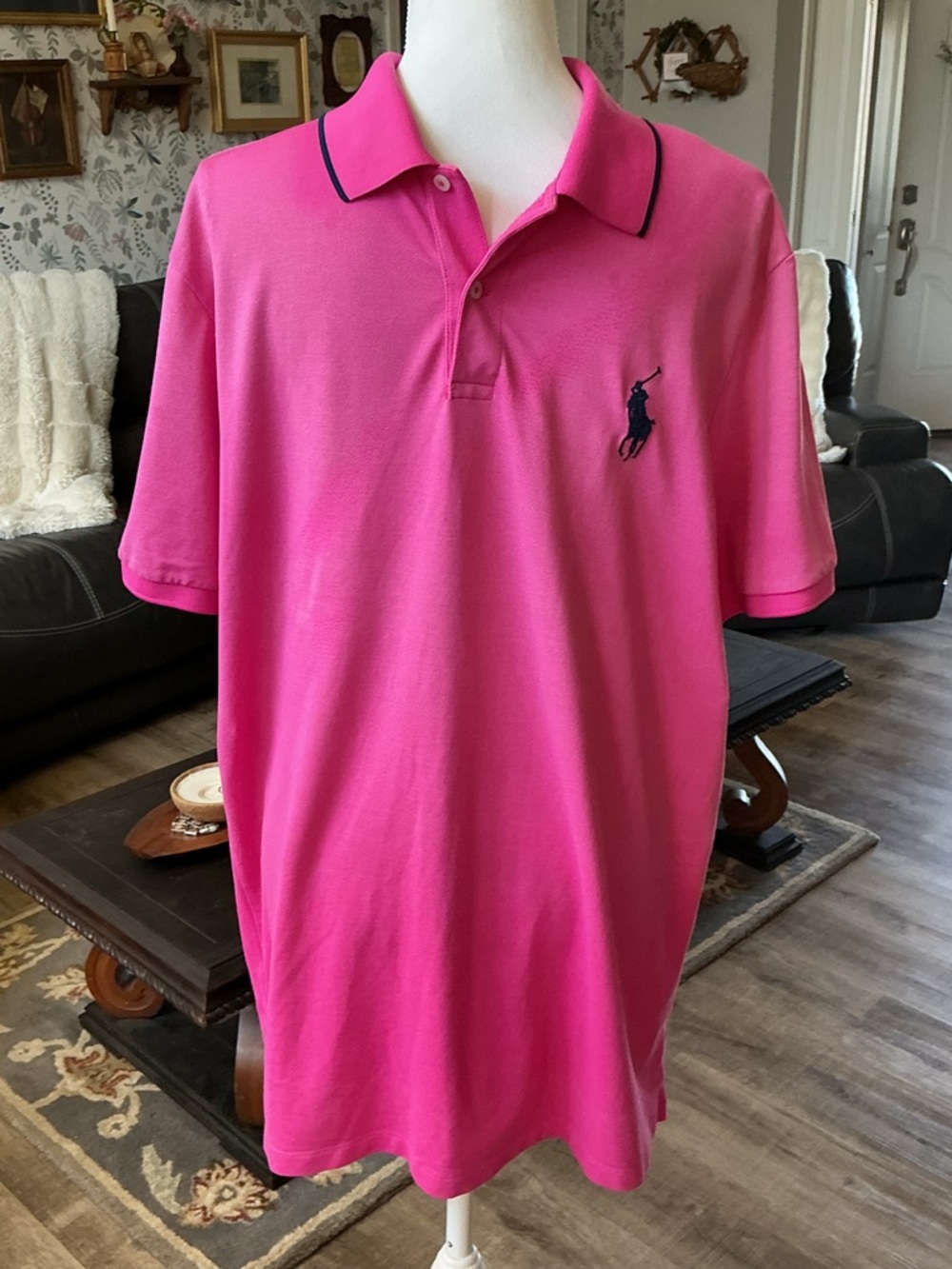 Polo Ralph Lauren Men’s Golf Shirt Pink Large Blue Pony Xl Logo On Collar Preppy